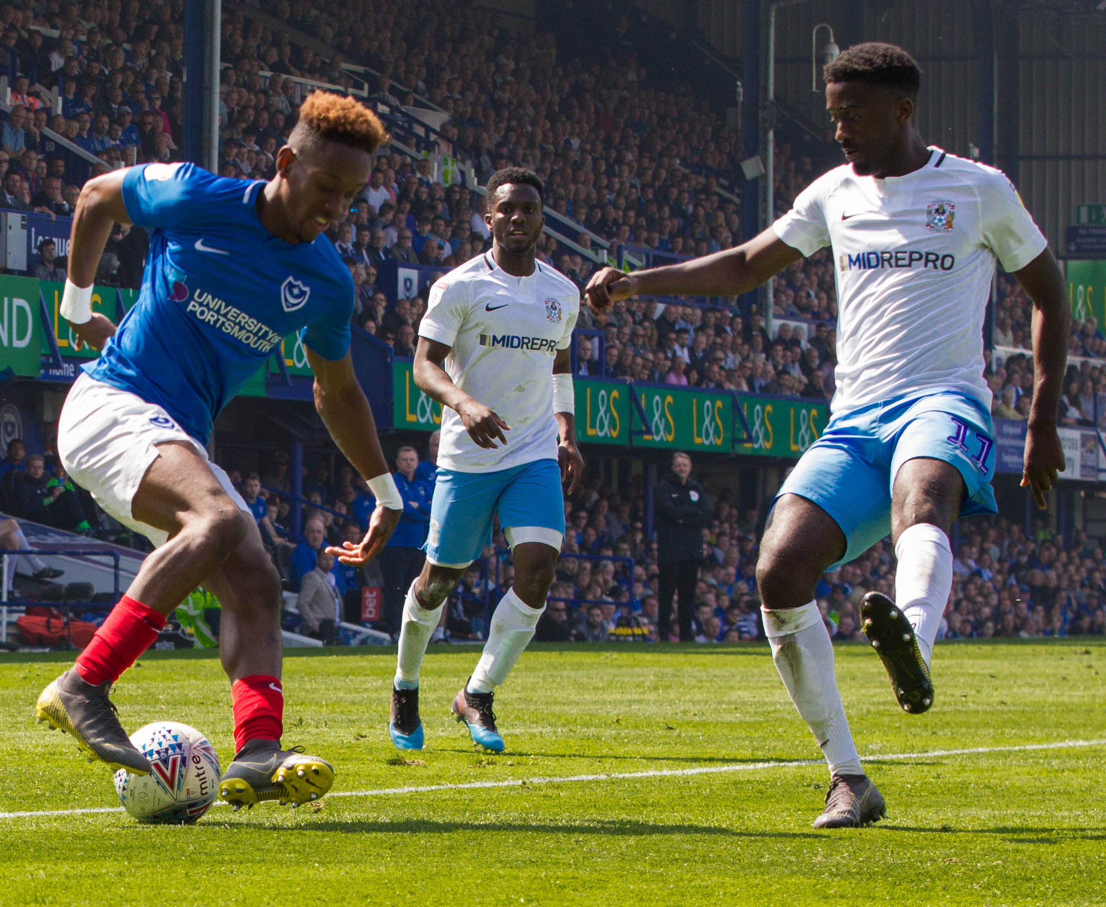 Jamal Lowe playing for Portsmouth